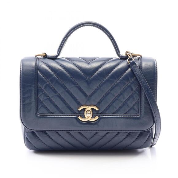 CHANEL Handbags - Chanel Chevron V-stitch Top Handle 2-Way Shoulder Bag/Handbag Leather Women's...
